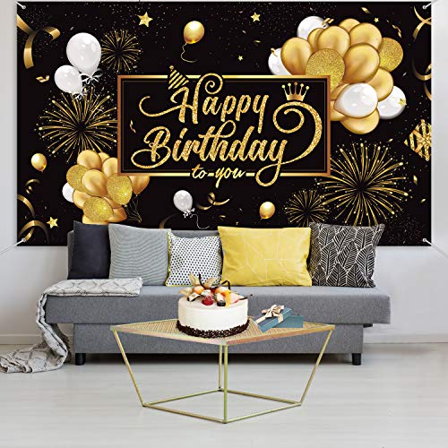 Happy Birthday Backdrop Banner Large Black Gold Balloon Star Fireworks Party Sign Poster Photo Booth Backdrop for Men Women 30th 40th 50th 60th 70th 80th Birthday Party Decorations, 72.8 x 43.3 Inch Happy Birthday Backdrop Banner Large Black Gold Balloon Star Fireworks Party Sign Poster Photo Booth Backdrop for Men Women 30th 40th 50th 60th 70th 80th Birthday Party Decorations, 72.8 x 43.3 Inch